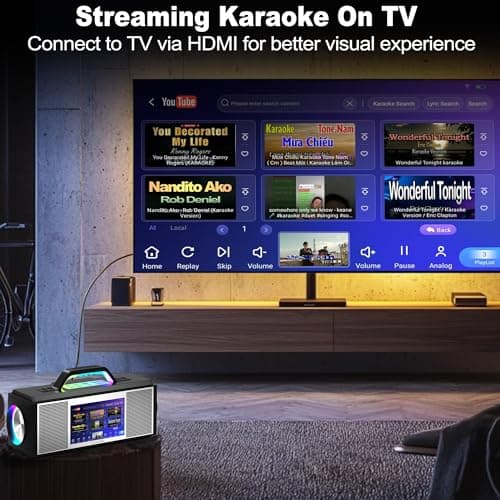 Podvoxlit Smart Karaoke Machine for Adults, with Lyrics Display, 2 Wireless Microphones, 480W Bluetooth Speaker for Party, Portable Karaoke System with Dynamic Lights for Any Occasion - Thumbnail 3