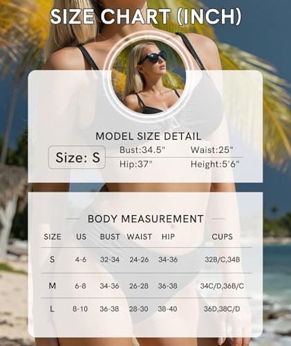 Figninget Women High Waisted Bikini Sets U-Wire Cutout Popular Swimsuit High Waisted Two Piece Swimsuit 2026 Summer Beach Swim Bathing Suits Black S - Thumbnail 6
