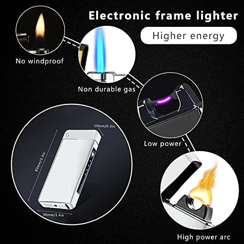 TIKIUKI Plasma Lighter Rechargeable, Windproof USB Lighters Arc Cool Lighter with Projection Stone, Visual Battery Auto-Off, Vintage Custom Lighters Design for Outdoor Camping Candle Gift（Silver） - Thumbnail 4