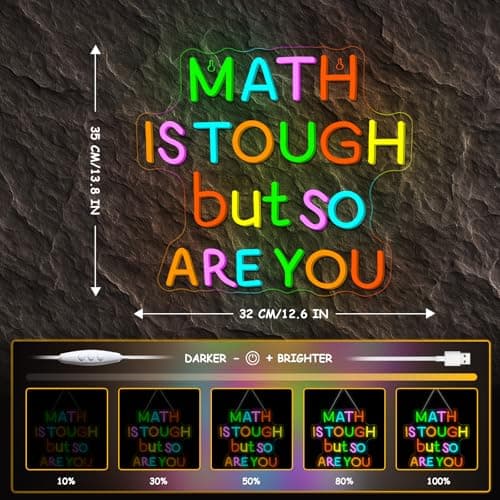 Classroom LED Sign Math Is Tough But So Are You Neon Sign for Wall Decor Math Lights Up Sign for Classroom Library Bedroom Reading Neon Signs LED Gifts for Art Teachers Teens - Thumbnail 4
