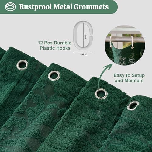 Lameirose Dark Green Shower Curtain Lace Tropical Plant Textured Shower Curtain Sheer Farmhouse Fabric Shower Curtains for Bathroom 72 x 72 - Thumbnail 5