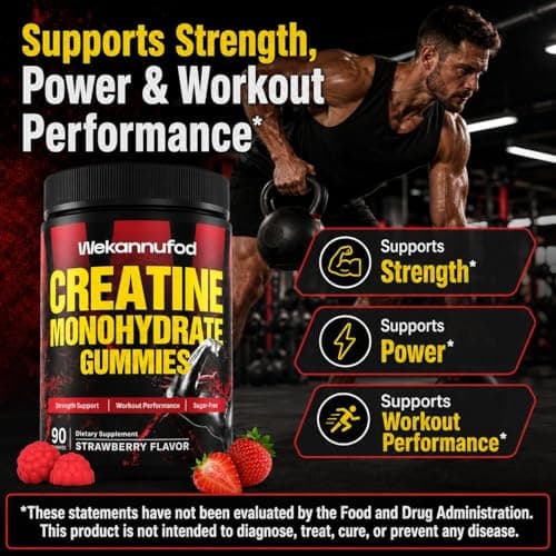 Wekannufod NSF/ANSI 173 Certified Creatine Monohydrate Gummies, 5000mg Creatine per Serving, Sugar-Free Creatine Gummies for Men & Women, Vegan, Gluten-Free, Non-GMO, Strawberry Flavor, 90 Count - Thumbnail 5