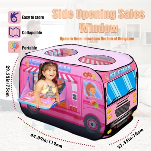 Pop Up Tent for Kids.Ice Cream Truck Play Tent.Large, Easy to Organize Icecream Shop for Kids.Ice Cream Cart for Kids.Birthday Gift for Girls & Boys.Can Be Played with by 2-3 Kids - Thumbnail 3