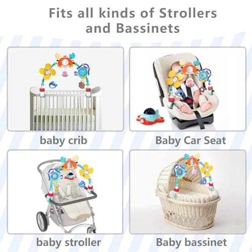 qesfir Musical Baby Stroller Arch, Travel Car Seat Toys, Baby Play Arch Crib Accessory, Mobile for Bassinet, Pram Activity Arch Bar for Babies Infants - Thumbnail 4