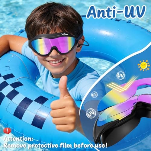 LEEIGGT Swimming Goggles for Kids 8-14, 2 Pack Anti Fog UV Kids Swim Goggles with Ear Plugs Attached - Thumbnail 3