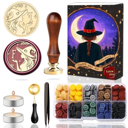 YOLAKIS Alphabet F Wax Seal Stamp Kit Magical Girl Style Initial Letter F Wax Stamp Brass Head Ideal for Decorating Christmas Cards Envelopes Gift Wraps Wedding Invitations(Kit F) - Image 1