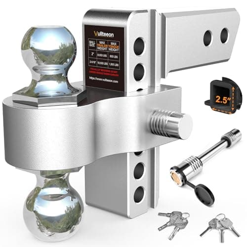 Drop Hitch 2.5 Inch Receiver, Vullteeon 6 Inch Adjustable Trailer Hitch Ball Mount, 18,500 LBS GTW, (2" & 2-5/16") Chrome Plated Steel Balls, Class 5 Aluminum Tow Hitches with 2 Anti-Theft Pins Locks