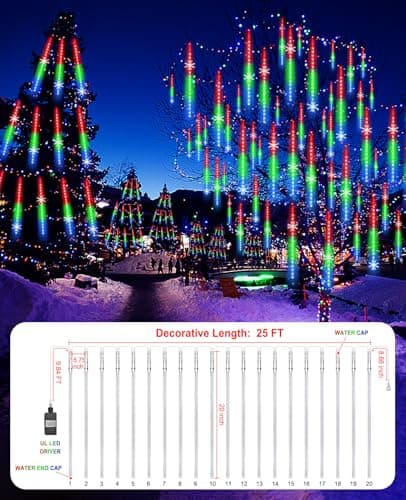 EAGWELL Meteor Shower Lights UL Certified 1080 LEDs 20 Tubes Falling Rain Drop Ramadan Lights Cascading Lights for Xmas Tree Halloween Decorations Wedding Party Holiday Garden Decor, Multicolor - Thumbnail 5