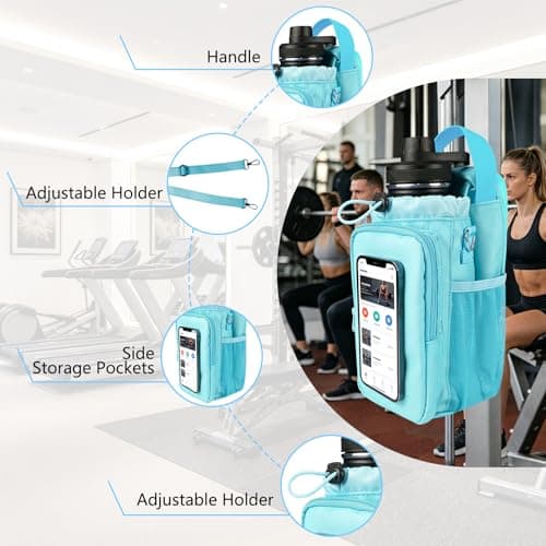 JACZZO Magnetic Gym Bag, Water Bottle Holder,Hands-Free Phone Mount,Gym Gifts for Women and Men (Blue) - Thumbnail 5