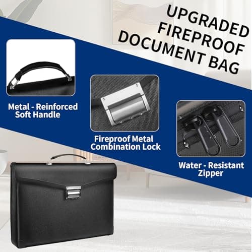 Heat & Water Resistant Fireproof Document Bag w/2 Pockets, Lockable Fire Proof Money Box w/Zipper, 700 Sheet Capacity Safe Storage for Home Office Important Documents Cash & Laptop, Black, Legal Size - Thumbnail 6