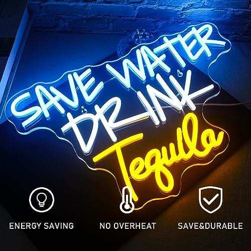 FAXFSIGN Save Water Drink Tequila Neon Sign Led Neon Lights for Wall Decor Usb Light Up Signs for Home Beer Bar Bedroom Restaurant Man Cave Cafe Bistro Club Party Decorations Gift - Thumbnail 4
