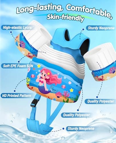 HeySplash Toddler Swim Vest, Toddler Floaties Fit 13.2-33 Lbs, Puddle Kids Jumper with Adjustable Strap Pool Float Jacket Arm Floaties Baby Floatie Water Wing Pool Sea Swimming Aid, Blue Sea Mermaid - Thumbnail 5