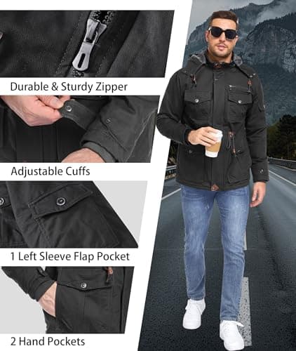 Zoofly Thermal Jackets for Men Cotton with Liner Snowboard Coats Warm wither Jackets Mens Windproof Dark Grey S - Thumbnail 5