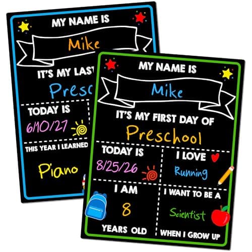First Day of School Chalkboard, Reusable Back to School Sign, 14 x 11 in Beautiful Double Sized First Day of School Board, Paper Preschool Signs for Kids
