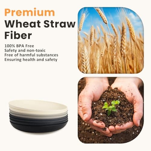 Homienly Premium Wheat Straw Dinner Plates, Reusable 8 PCS Unbreakable Plates 10 inch Plate Set, Alternative Plastic Plate Microwave and Dishwasher Safe Plates Set for Home - GreyStone - Thumbnail 3