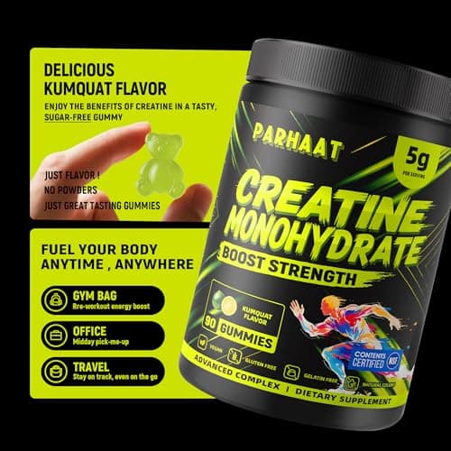 Parhaat NSF Certified Creatine Gummy - Creatine Monohydrate Gummies 5g for Men & Women - Boost Focus,Strength, and Endurance, Vegan, Gluten-Free, Non-GMO, 2.5 Gram Creatine per Gummy (Kumquat 90 ct) - Thumbnail 6