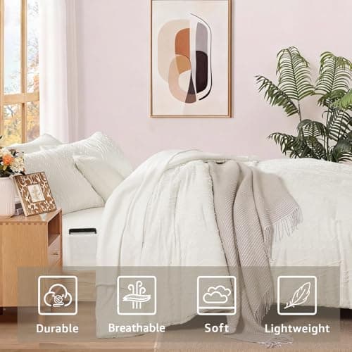 WRENSONGE Full Size Comforter Set with Sheets - 7 Pieces White Tufted Bed in a Bag Full Shabby Chic Bedding Sets with 1 Comforter, 2 Sheets, 2 Pillowcases & 2 Shams - Thumbnail 4