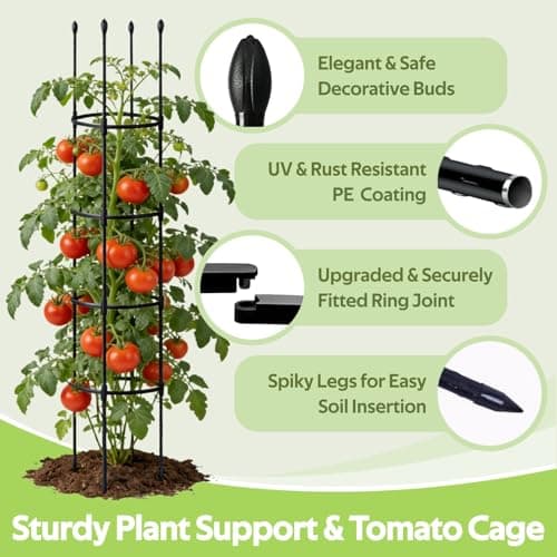 2 Pack Tomato Cages for Garden - Heavy Duty Tomato Trellis for Climbing Plants Outdoor & Indoor - 63 Inch Adjustable Tall Plant Cage & Support Garden Stakes for Pots Vegetables Flowers Fruits Vines - Thumbnail 2