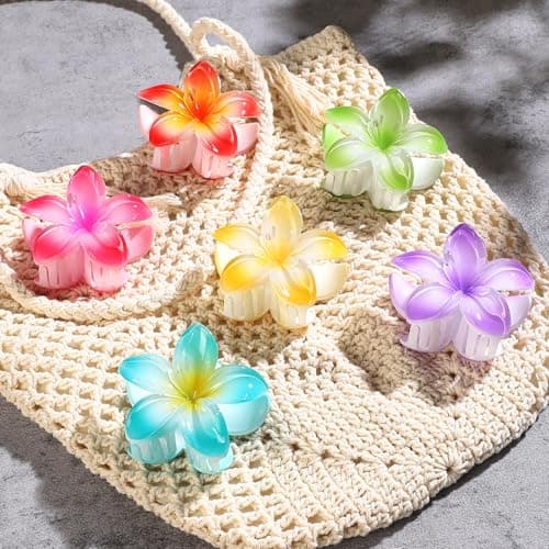 Flower Hair Clips 6 PCS Hawaiian Claw Clips for Vacation Hibiscus Hair Claw Clips Cute Large Hair Clips for Thick and Thin Hair Plumeria Hair Accessories for Women Girls -Petal - Thumbnail 3