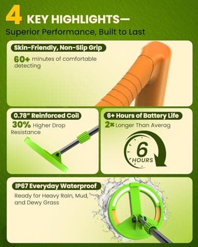 Metal Detector for Kids, Intuitive Color LCD Display, 6.7” Glowing LED Coil, Kid-Safe Lightweight with Adjustable Handle & 4” Precision Deepth, Perfect Educational Gift for Kids Ages 3-12, Orange - Thumbnail 5