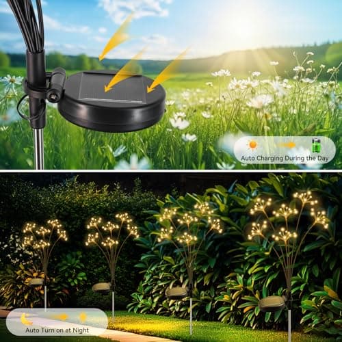 Solar Garden Lights 2 Pack Waterproof Solar Swaying Starburst Light Outdoor Lights for Yard Patio Walkway Pathway Party Wedding Christmas Decoration, Warm White - Thumbnail 4