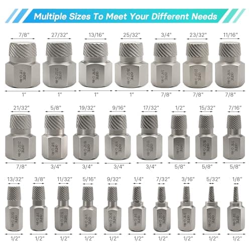 OSTTE 25Pcs Bolt Extractor Kit, Screw Extractor Set Hex Head, Multi-Spline Easy Out Bolt Extractor Tool, Removes Broken Stripped Screws Bolts, Cr-Mo - Thumbnail 2