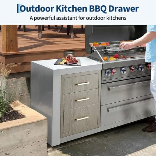 Garvee 14" W x 20.3" D x 23" H Stainless Steel Outdoor Kitchen Triple Drawers - Heavy Duty with Handles, Weather-Resistant Flush Mount for BBQ Island, Patio Grill & Outdoor Cooking Space - Thumbnail 5
