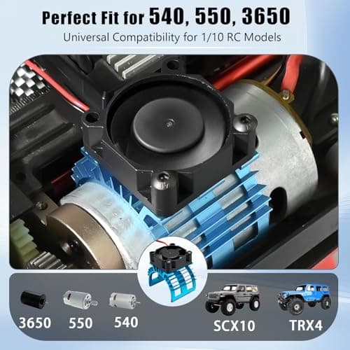 Alloy Heat Sink with 5V Cooling Fan for Traxxas Trx4 Slash ARRMA SCX10 and 1/10 RC Car - Compatible with 540, 550, 3650 Size Brushless Motor(Blue) - Thumbnail 3
