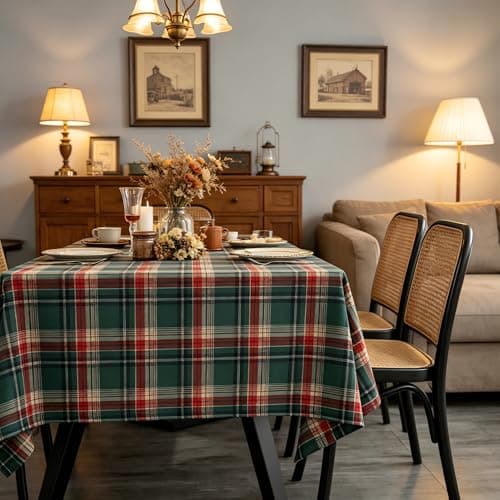 UWWGKK Wipeable Gingham Tablecloth, Green Red Grid Tablecloths Rectangular Durable, Table Cloth for Birthday Decorations, Home Dining Party - Thumbnail 2