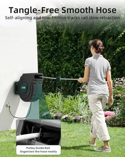 AYURA Retractable Garden Hose Reel 100 ft x 1/2 inch with Pro Metal Shaft, Heavy Duty Automatic Garden Hose Reels with Kink-Free Rewind and Lock at Any Length, Wall Mount Water Hose Reel for Outside - Thumbnail 3