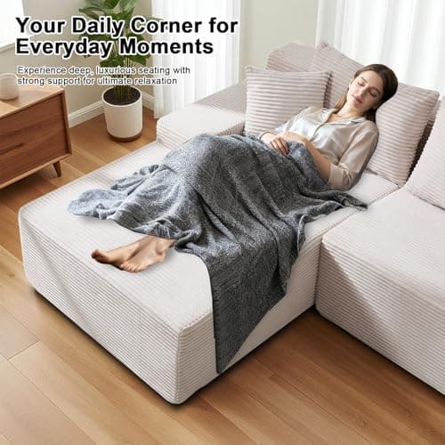 105" Cloud Modular Sectional Couch with L-Shape Chaise, Upholstered Corduroy Couches for Living Room, No Assembly Required Deep Seat Boneless Sofa (Beige, Left Facing Chaise) - Thumbnail 5