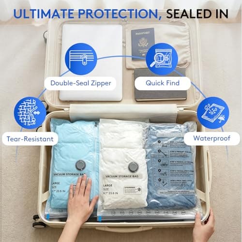 15 Packs Vacuum Bags for Travel with Rechargeable Pump, 3 Sizes Vacuum Seal Bags for Clothing, Compression Vacuum Travel Bags for Luggage, Vacuum Packing Bags for Closet Organization - Thumbnail 5