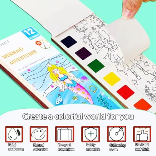 JUNQIU 5Pack Water Color Paint Sets for Kids, Paint With Water Books for Kids Ages 4-8, Pocket Watercolor Painting Book, Arts and Crafts Kit Easter Basket Stuffers For Girls Boys - Thumbnail 3