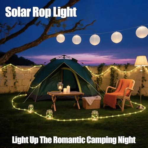 AurNyvaMay Fairy Light Solar Outdoor 33Ft 100 LED Rope Lights for Outside 8 Modes Warm White Solar Fairy Lights for Patio Fence Party Garden Yard Home Holiday Tree Outdoor Decoration - Thumbnail 5