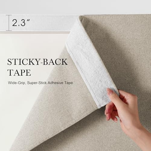 NICETOWN 100% Blackout Linen Outdoor Curtains for Patio, Waterproof & Windproof Gazebo Curtains Sticky-Back Top & Back Tab Bottom, Sun Shades with 2 Straps & Rope, W52 xL96, Natural, 2 Panels - Thumbnail 2