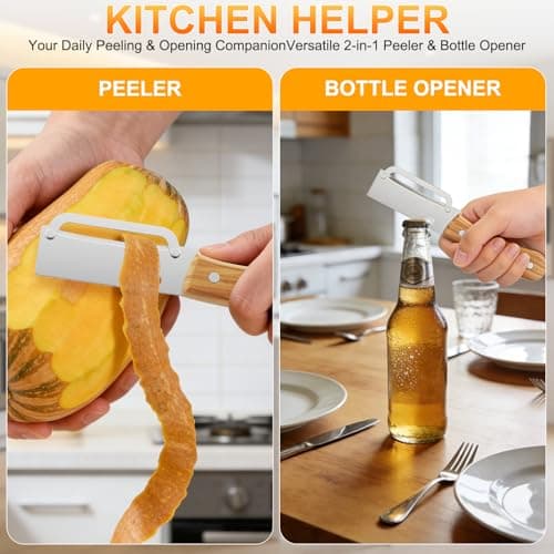 Multi-Functional Vegetable Peeler with Wooden Handle and Bottle Opener,Ultra-Sharp Stainless Steel Blade Kitchen Tool for Fruit Apple Potato Pumpkin Papaya - Thumbnail 2