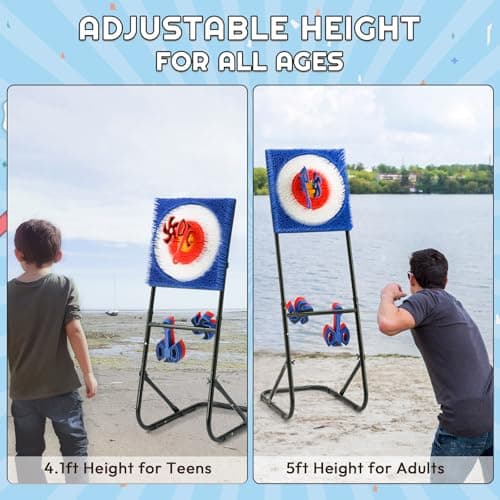 A11N SPORTS Axe Throwing Game with Steel Frame and Bristle Target, Safe Indoor Outdoor Target Game Set, Adjustable Height Yard Game with Axes & Stars for Backyard, Lawn, or Party Play (Blue/Red) - Thumbnail 6