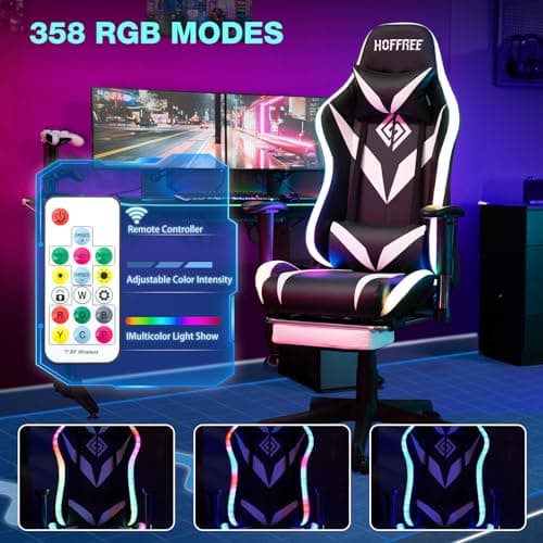 Led Gaming Chair with Speakers Massage 165° Reclining Computer Chairs-White - Thumbnail 5