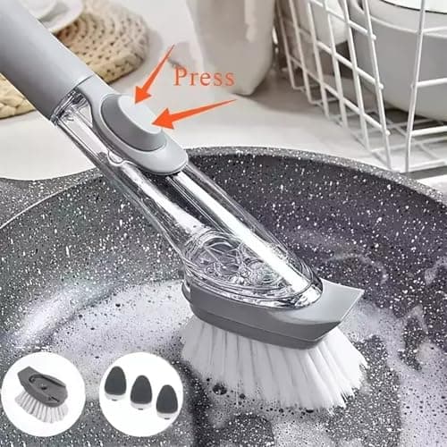 5-in-1 Soap Dispensing Dish Wand Kit | All-in-One Kitchen Cleaning Tool, Scrub Brush and Sponge Set with Soap Dispenser | Includes 2 Brushes, 2 Sponges, for Cleaning Dishes, Cookware, Utensils & Pots - Thumbnail 5