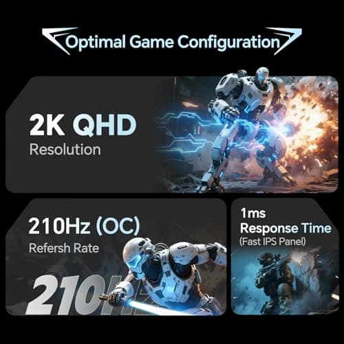 KTC 27 Inch 2K 200Hz Gaming Monitor, QHD 1440P White Monitor with Built-in Speakers, Up to 210Hz, Fast IPS, Adaptive Sync, HDR400, Height/Tilt/Swivel/Pivot Vertical Monitor, H27T6 - Thumbnail 2