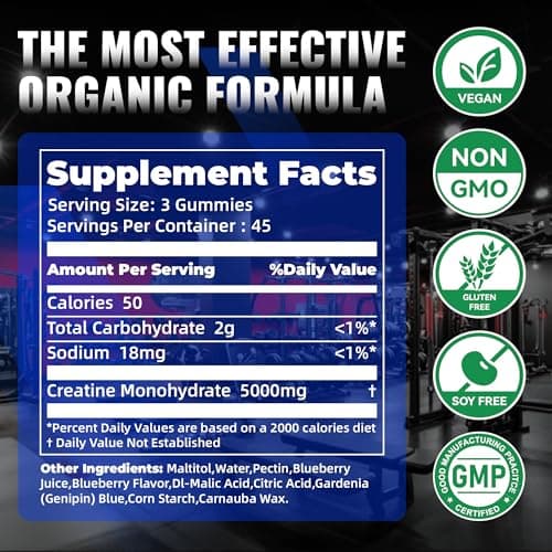 NUTRAGOGO NSF Certified Creatine Gummy - Creatine Monohydrate Gummies for Men & Women-5g of Creatine Monohydrate per Serving - Sugar Free,Vegan, Blueberry Electrolyte Chews, 135 Count - Thumbnail 3