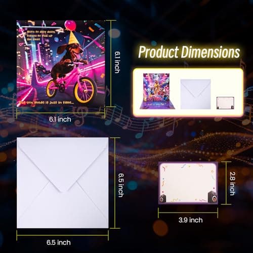 mountova Birthday Card, Funny Birthday Cards for Men Women Kids, Exquisite MUSICAL & SHAKING & LIGHTING Rock Band Dog Pop-up Greeting Card Gifts with Envelope, 6.1 x 6.1 Inch - Thumbnail 6