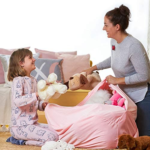 Aubliss Stuffed Animal Storage Bean Bag Chair Cover for Kids,X-Large Velvet Extra Soft Zipper Beanbag for Organizing Toddler and Kids' Rooms Plush Toys,Bean Bag Chair Cover Only,Unicorn Pink Floral - Thumbnail 2
