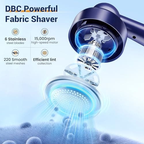 DBC Fabric Shaver & Lint Remover for Clothes, Sweaters & Furniture - 6-Leaf Blade, 3 Speeds, 2H Runtime, Portable Design Perfect for Travel, Includes 2 Extra Blades - Thumbnail 5