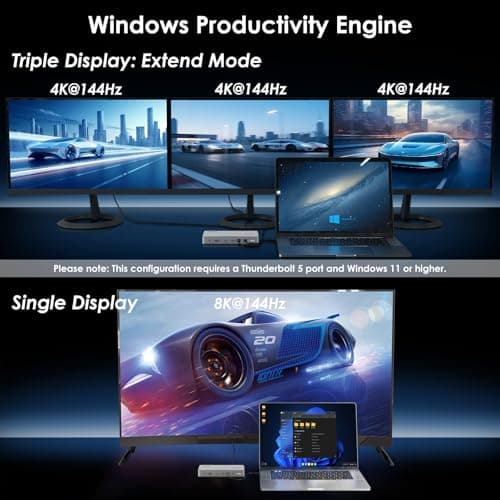 WAVLINK Intel Certified Thunderbolt 5 Docking Station: TB5 Dock with 120Gbps Max Transfer, Thunderbolt 5 hub with 140W Max Charging, 4X USB-A 3.2 Gen 2, Cooling System, 8K Display for TBT 5/4 Laptops - Thumbnail 5