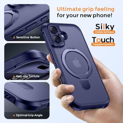 MOCCA Design for iPhone 16 Case with Magnetic Invisible Stand [Full Camera Protection] [Compatible with Magsafe] Military Drop Shockproof Translucent Matte Phone Case Cover 6.1",Deep Blue - Thumbnail 6