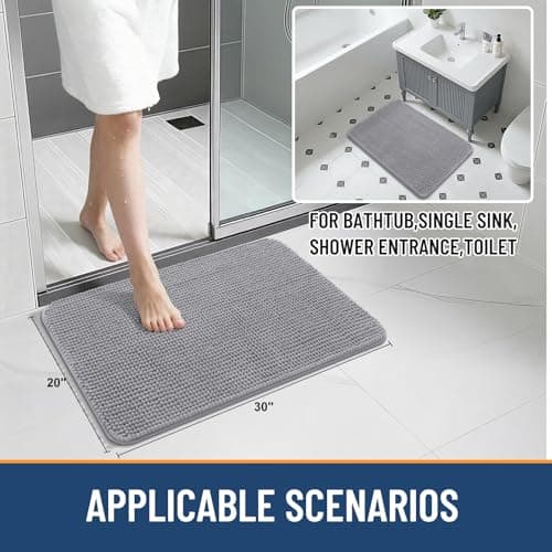 Arotive Bathroom Rugs 30" x 20", Ultra Soft Absorbent Chenille Bath Rugs, Non-Slip Rubber Backing, Machine Washable Bath Mats for Bathroom Floor, Tub and Shower, Home Decor Accessories, Grey - Thumbnail 4
