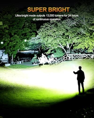 SKYFIRE Rechargeable Spotlight, 13000 Lumens High Lumens Flashlight, 32000mAh 24H Runtime LED Searchlight, IP67 Waterproof Handheld Spotlight for Hunting Boating Camping, 10 Modes with LCD Display - Thumbnail 2