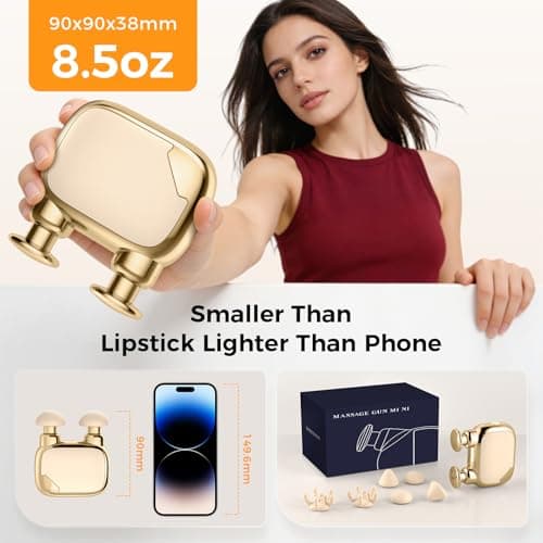Beyn Mini Massage Gun,Palm-Sized Massage Gun,Powerful Deep Tissue Muscle Massager for Travel,Sports& Daily Use,With 3 Speeds & 3 Massage Heads(Light beige) - Thumbnail 2