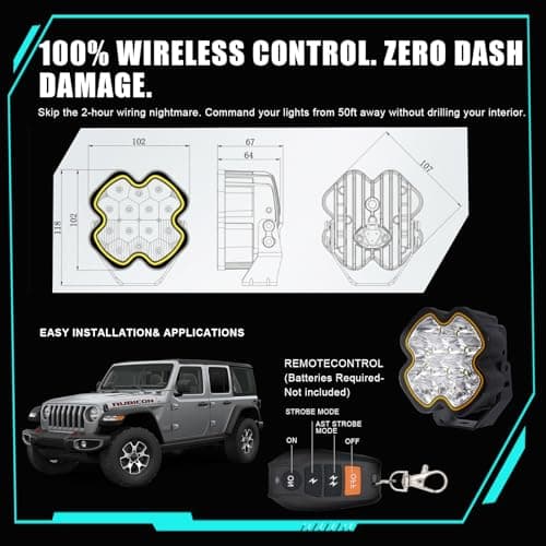 LMGAO 4 Inch LED Pod Driving Lights with Remote, 100W 8500LM Offroad Cube Spotlights with Amber DRL, Ultra-Wide Ditch Light, Hyper Spot Beam 2 Modes Auxiliary Lights, for Truck Jeep ATV, 1 Pair - Thumbnail 2